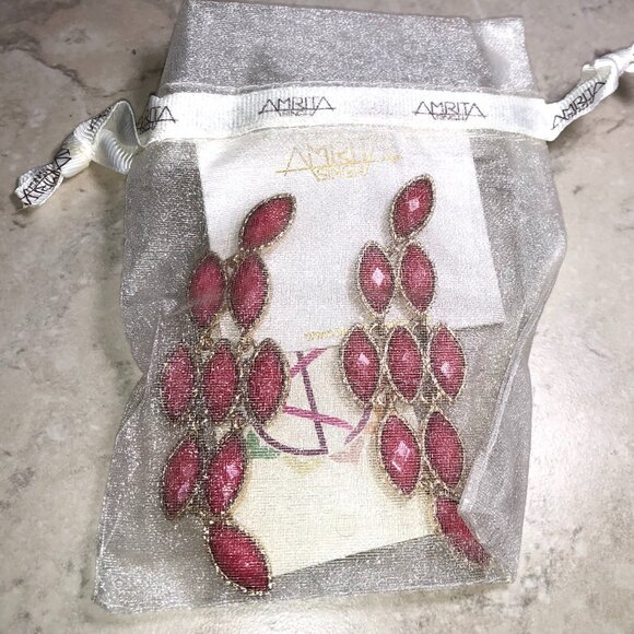 Amrita Fuchsia & Gold Chandelier Earrings - Picture 6 of 6